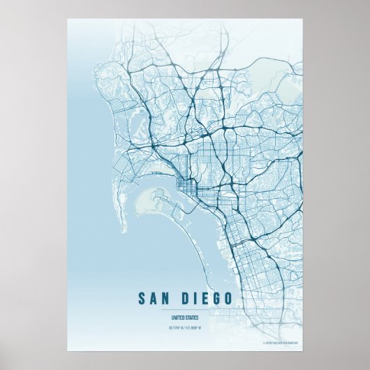 San Diego Ocean Map Print Poster Wallart Gift ポスター (正面)