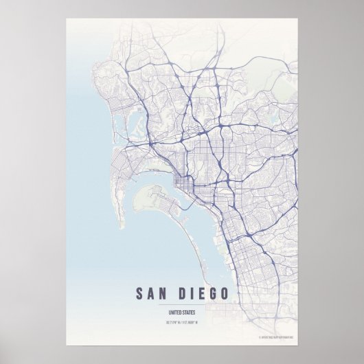 San Diego Pastel Map Print Poster Wallart Gift ポスター (正面)