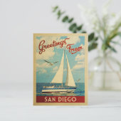 San Diego Postcard Sailboat Vintage California ポストカード (スタンド正面)