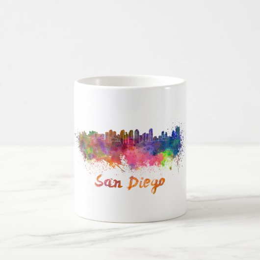 San Diego skyline in watercolor コーヒーマグカップ (中央)