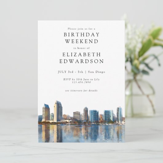 San Diego Skyline Watercolor Birthday Weekend 招待状 (スタンド正面)