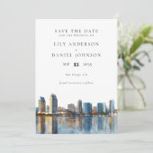 San Diego Skyline Watercolor Destination Wedding セーブザデート (スタンド正面)