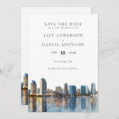 San Diego Skyline Watercolor Destination Wedding セーブザデート (正面/裏面)