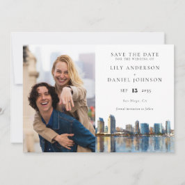 San Diego Skyline Watercolor Photo Wedding セーブザデート