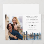 San Diego Skyline Watercolor Photo Wedding セーブザデート (正面/裏面)