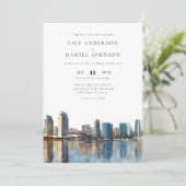 San Diego Skyline Watercolor QR Code Wedding 招待状 (スタンド正面)