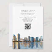 San Diego Skyline Watercolor QR Code Wedding 招待状 (裏面)