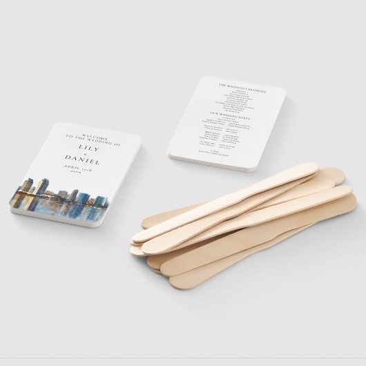 San Diego Skyline Watercolor Wedding Program ハンドファン (組立なし)