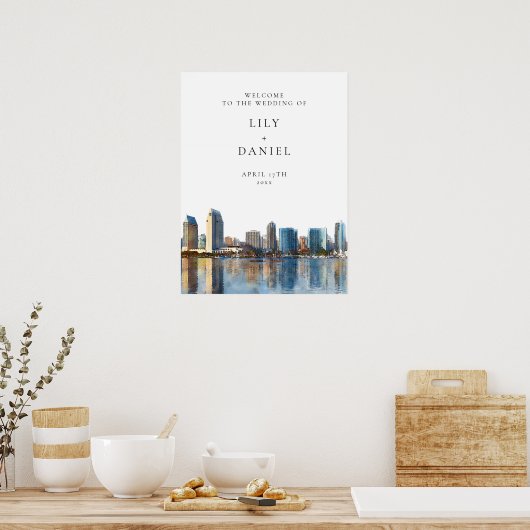 San Diego Skyline Wedding Welcome Sign ポスター (キッチン)