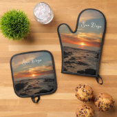 San Diego Sunset II California Seascape 鍋つかみ&鍋敷きセット (トップダウン)