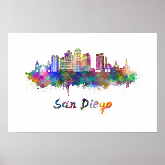 San Diego V2 skyline in watercolor ポスター (正面)