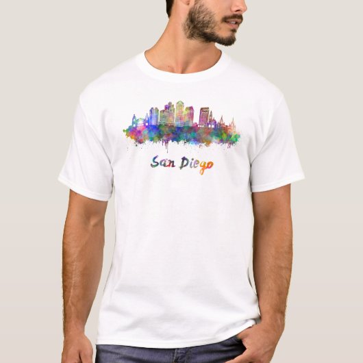 San Diego V2 skyline in watercolor Tシャツ (正面)