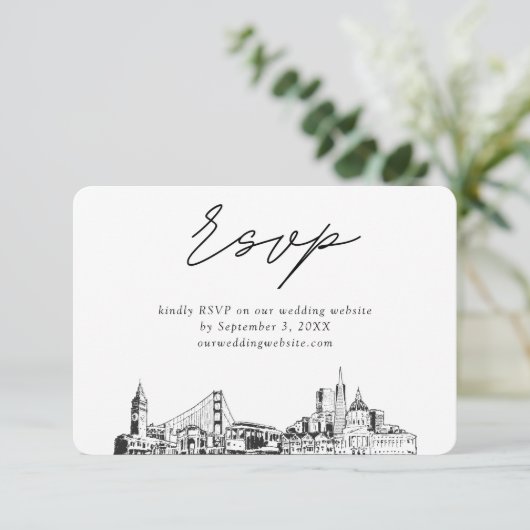 San Franciscoの結婚ミニマルなスケッチRSVP エンクロージャーカード (スタンド正面)