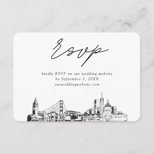 San Franciscoの結婚ミニマルなスケッチRSVP エンクロージャーカード (正面)