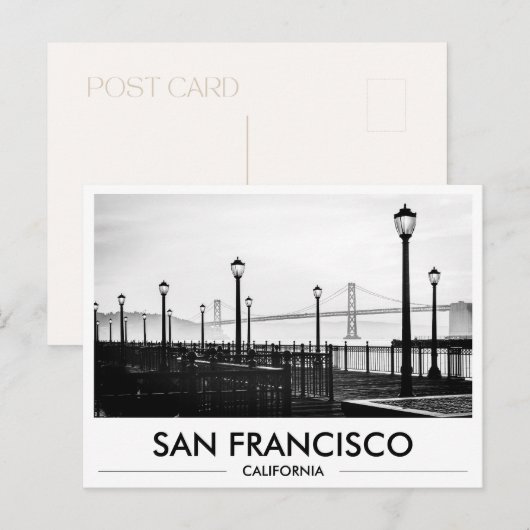 San Francisco Bay Bridge Embarcadero Black & White ポストカード (正面/裏面)