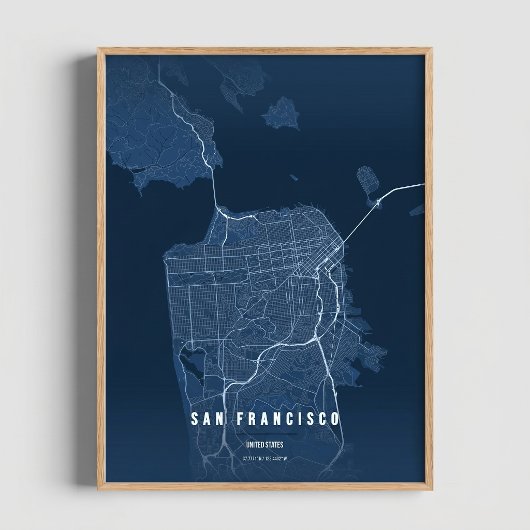 San Francisco Blue Print Map Wallart Poster Gift ポスター