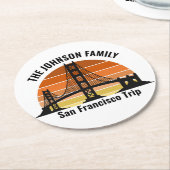 San Francisco Bridge Sunset Personalized Party ラウンドペーパーコースター (アングル)