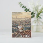 San Francisco Cat on rooftop ポストカード (スタンド正面)