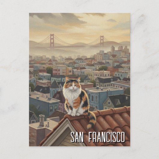 San Francisco Cat on rooftop ポストカード (正面)