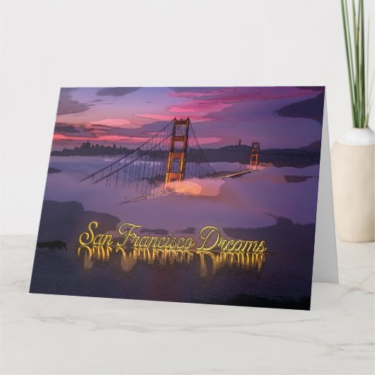 "San Francisco Dreams" ゴールデンゲートブリッジ 日没 カード (正面)