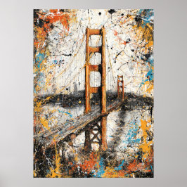 San Francisco Golden Gate Abstract Drip Painting ポスター