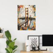San Francisco Golden Gate Abstract Drip Painting ポスター (ホームオフィス)
