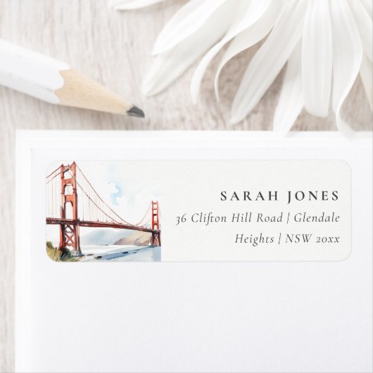 San Francisco Golden Gate Bridge Landscape Address ラベル (インサイチュ)