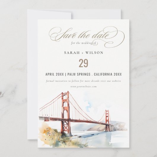 San Francisco Golden Gate Bridge Landscape Wedding セーブザデート (正面)