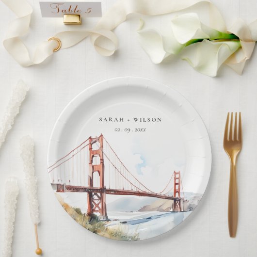 San Francisco Golden Gate Bridge Landscape Wedding ペーパープレート (ウェディング)