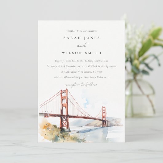 San Francisco Golden Gate Bridge Landscape Wedding 招待状 (スタンド正面)
