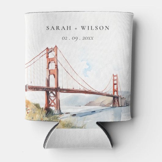 San Francisco Golden Gate Bridge Landscape Wedding 缶クーラー (正面)