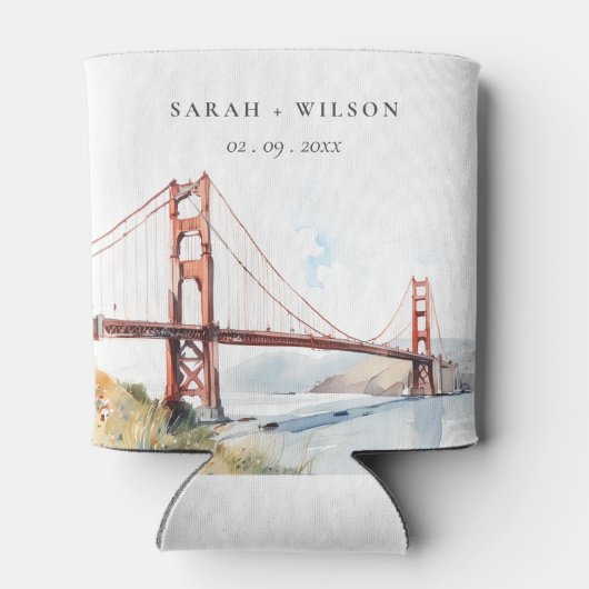 San Francisco Golden Gate Bridge Landscape Wedding 缶クーラー (裏面)