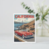 San Francisco Golden Gate Bridge Retro Car ポストカード (スタンド正面)