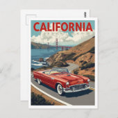 San Francisco Golden Gate Bridge Retro Car ポストカード (正面/裏面)