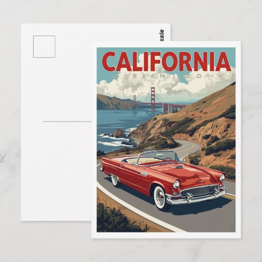 San Francisco Golden Gate Bridge Retro Car ポストカード (正面/裏面)