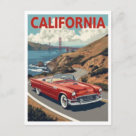 San Francisco Golden Gate Bridge Retro Car ポストカード (正面)