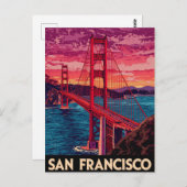San Francisco Golden Gate Bridge Sunset ポストカード (正面/裏面)