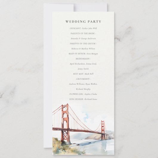 San Francisco Golden Gate Bridge Wedding Program 招待状 (裏面)
