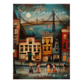 San Francisco: Golden Gate City - Whimsical Art ポスター (正面)