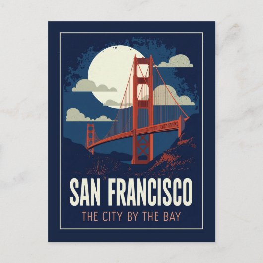 San Francisco Golden Gate Retro Night ポストカード (正面)