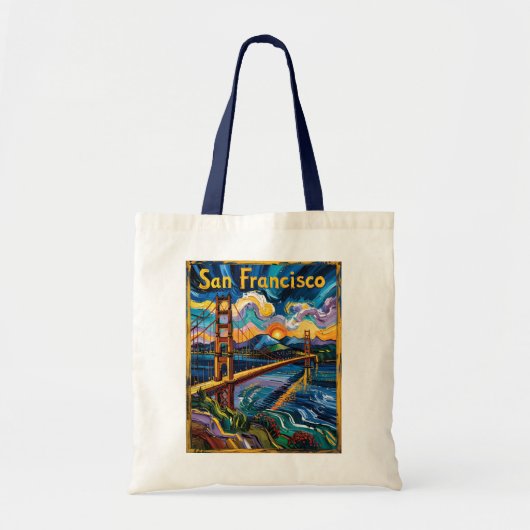 San Francisco Golden Gate Van Gogh Style Art トートバッグ (正面)
