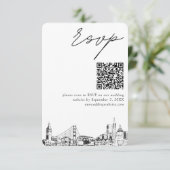 San Francisco Hochzeit Moderne RSVP QR-Code エンクロージャーカード (スタンド正面)