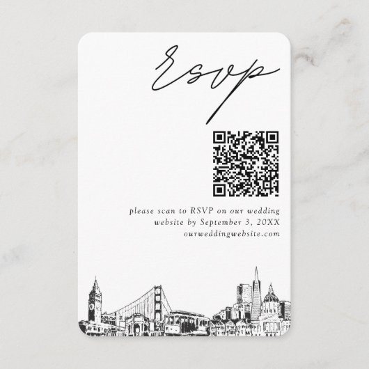 San Francisco Hochzeit Moderne RSVP QR-Code エンクロージャーカード (正面)