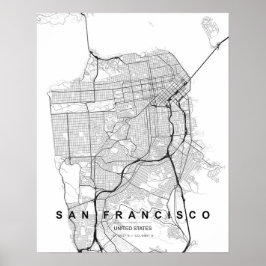San Francisco Minimalist Map (Black & White) ポスター