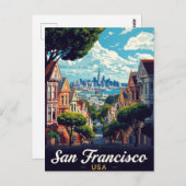 San Francisco Painted Ladies City View ポストカード (正面/裏面)