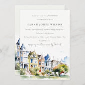 San Francisco Painted Ladies Landscape Birthday 招待状 (正面/裏面)
