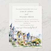 San Francisco Painted Ladies Landscape Engagement 招待状 (正面/裏面)