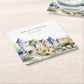 San Francisco Painted Ladies Landscape Wedding スクエアペーパーコースター (アングル)