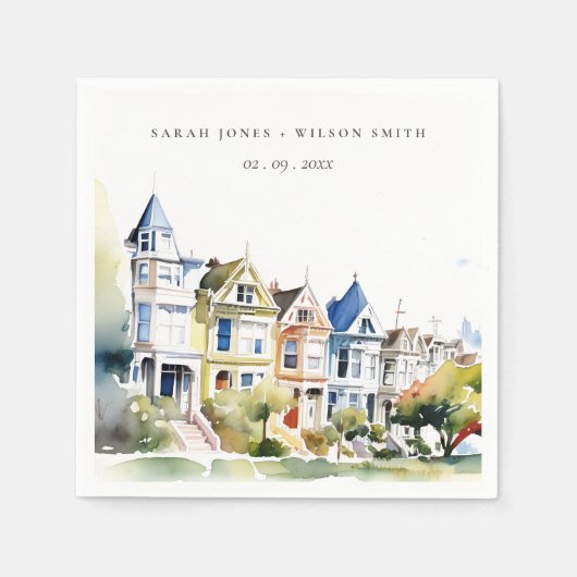 San Francisco Painted Ladies Landscape Wedding スタンダードカクテルナプキン (正面)