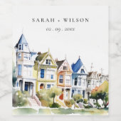 San Francisco Painted Ladies Landscape Wedding ワインラベル (シングルラベル)